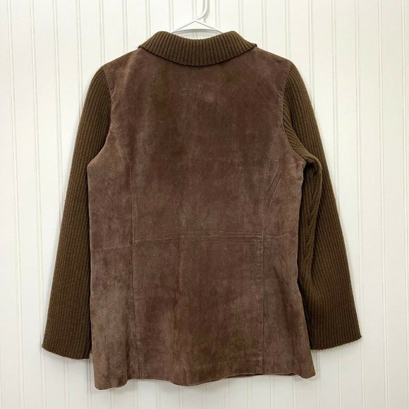 Denim & Co Suede Knit Sleeve Jacket Collared Fully Lined Zip Front Brown M. - Picture 4 of 6